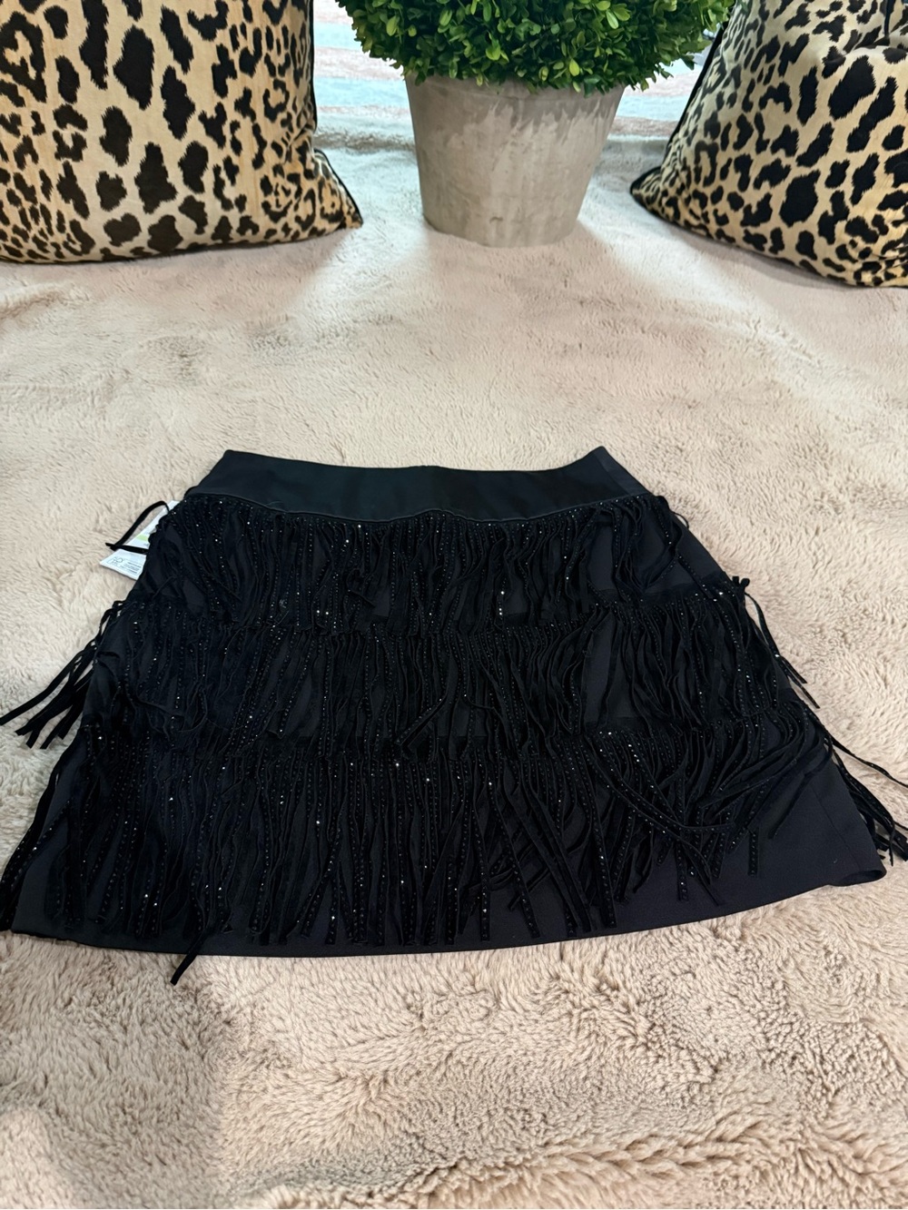 DKNY Black Fringe Sparkly Beaded Women's Skirt - Stylish Evening Wear NWT - Picture 6 of 7